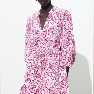 Zara Floral Pink and White Dress
